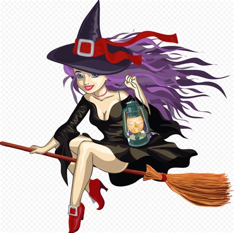 Hd Beautiful Cartoon Halloween Witch Sitting On A Broom