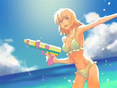 Safebooru 1girl Beach Bikini Blonde Hair Brown Eyes Cagalli Yula Athha Gun Gundam Gundam Seed