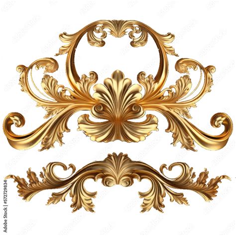 Golden Baroque Ornament On Transparent Background 3d Set Of An Ancient