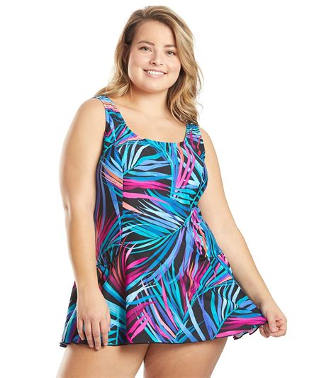 Maxine Plus Size Jungle Party Princess Seam Swim Dress At Swimoutlet
