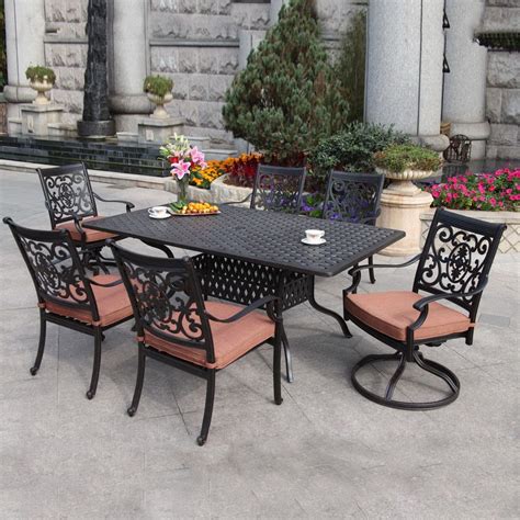 Super brand week outdoor furniture, furniture, furniture accessories, commercial furniture, garden furniture modern cast aluminum frame outdoor dining table set adt219 booking kost kos eco living apartment flat room hotel backpacker online shopping for sport game hobby fashion mobile. Darlee 7-Piece Cushioned Cast Aluminum Patio Dining Set at ...