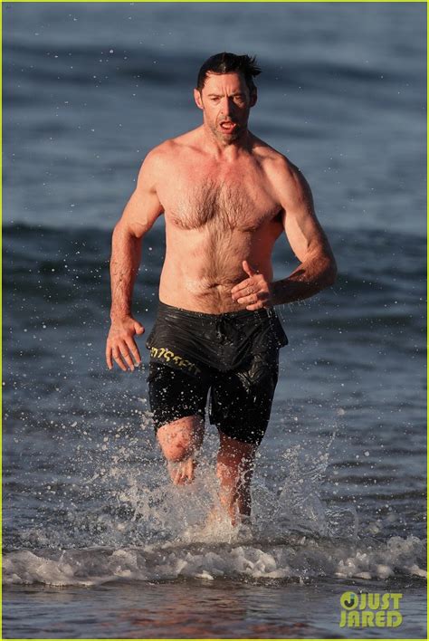 Hugh Jackman Runs Shirtless On The Beach With His Ripped Muscles On Display Photo 3935929