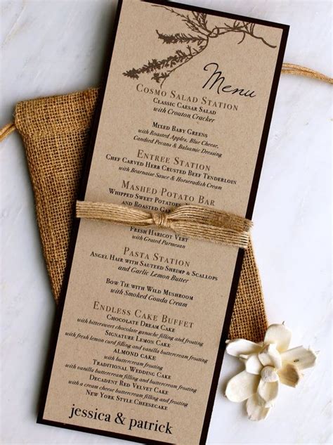 Rustic Wedding Menu Card Personalized Placecards Tented Menus Table