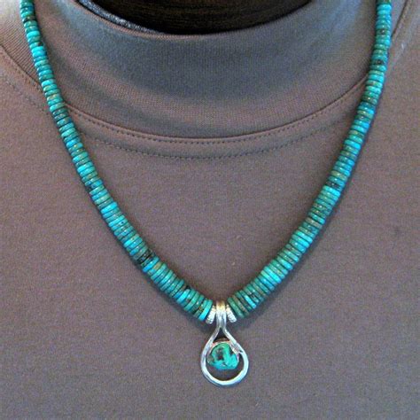 Turquoise Mens Pendant Necklace Sterling Silver Pendant Etsy Mens