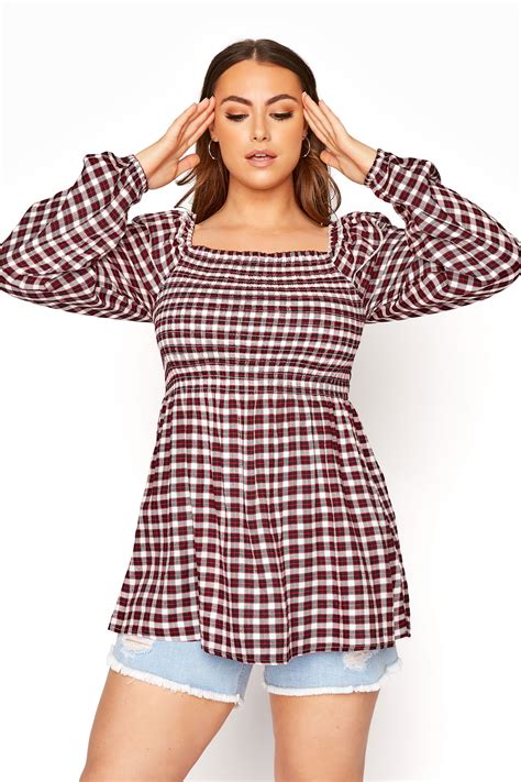 Limited Collection Red Check Shirred Milkmaid Top Yours Clothing