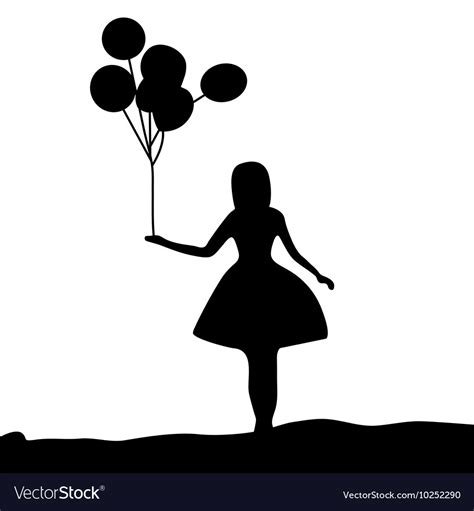 Silhouette Girl Holding A Balloon Royalty Free Vector Image