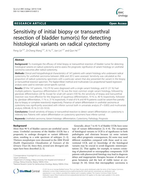 Pdf Sensitivity Of Initial Biopsy Or Transurethral Resection Of Bladder Tumor S For Detecting