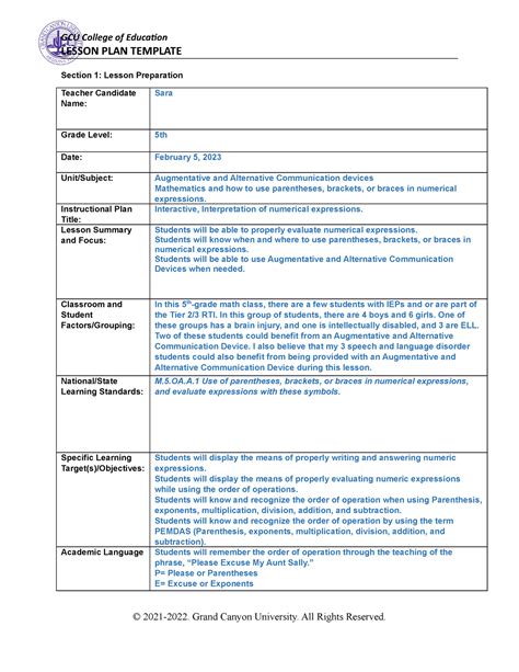 Coe Lesson Plan Coe Lesson Plan Lesson Plan Template Section 1