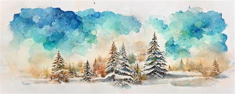 Watercolor Forest Illustration Winter Trees Christmas Nature Holiday