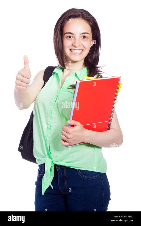 Happy Smiling Female Student Thumbs Up Isolated On White Background