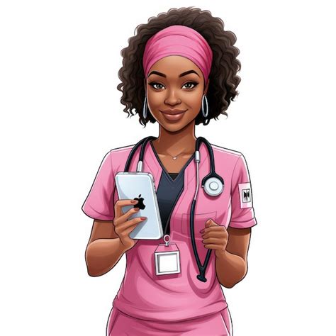 Premium Ai Image Pinkthemed Bitmojistyle Clip Art Of A Black Woman Nurse In Full Body Pose On