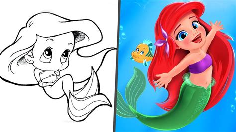 Baby Ariel Disney Princess How To Draw And Color Youtube