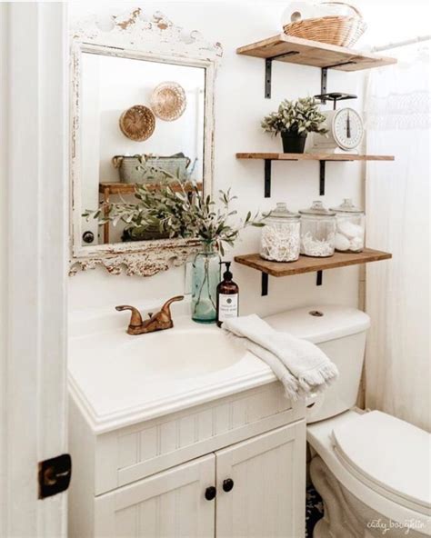Old paint, pastel colors, wallpaper, tons of storage ideas. 50 Chic and Practical Small Bathroom Ideas