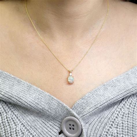 Natural Opal Necklace K Solid Gold Oval Shaped Opal Etsy