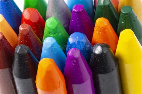 Used Colored Wax Crayons Or Pencils For Drawing Or Decorating Close Up