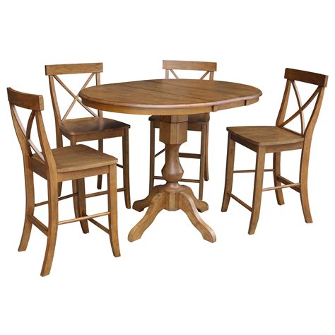 The counter height dining sets combination can immediately enhance your dining flavour. 36" Round Counter Height Table with 12" Leaf and 4 X-back ...