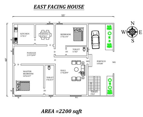 55x40 The Perfect Furnished 2bhk East Facing House Plan As Per Vastu