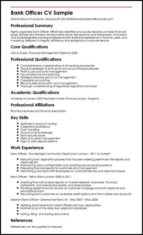 It allows you to summarise your education, skills and create the right type of cv for your circumstances. Bank Officer CV Sample | MyperfectCV | Good resume ...