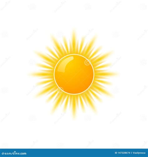 Realistic Sun Icon For Weather Design Sunshine Symbol Happy Orange