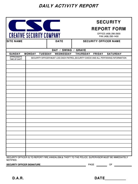 Security Guard Report Writing Sample Fill Online Printable Fillable