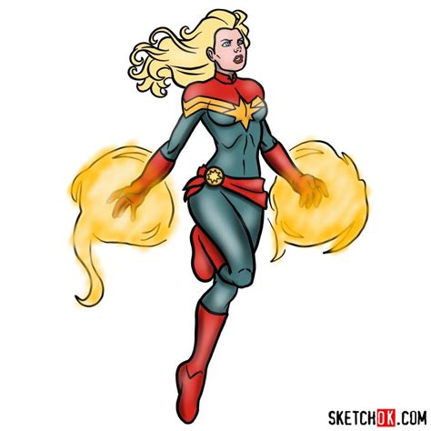 How To Draw Captain Marvel Carol Danvers Sketchok Step By Step