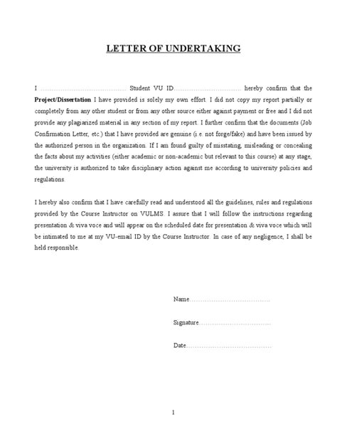 How do you write an. Letter of Undertaking