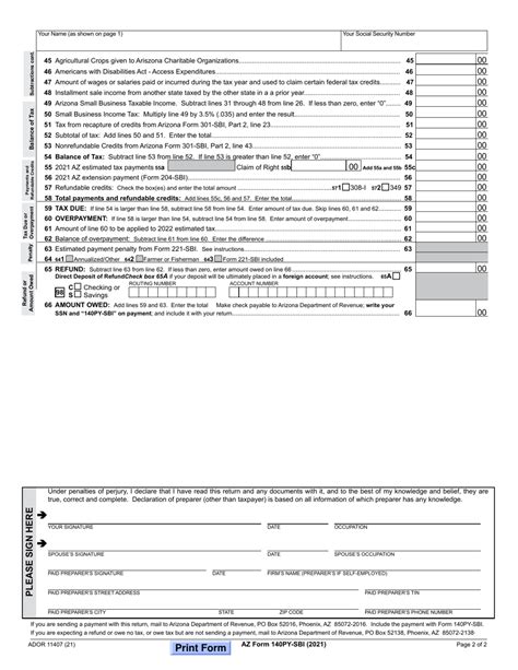 Arizona Form 140py Sbi Ador11408 2021 Fill Out Sign Online And