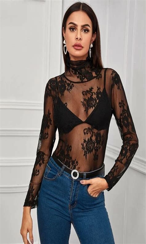 sheer lace top without bra