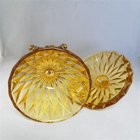 Amber Glass Candy Dish Lid With Ornate Metal Base Etsy