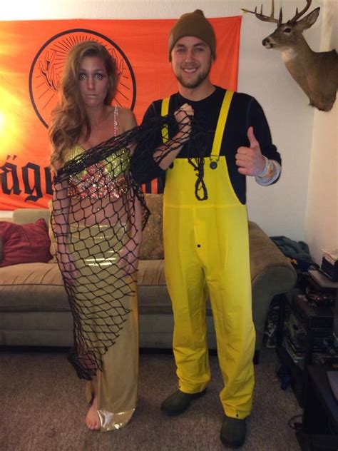 Mermaid And Fisherman Homemade Halloween Couples Costume Couple
