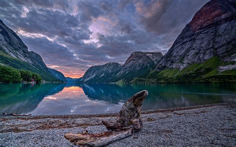 Nature Landscape Summer Lake Night Beach Mountain Norway Clouds