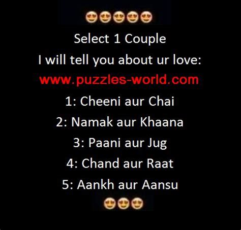 You can play online either with random opponents or friends. Select 1 Couple I will tell you about ur love | Puzzles World