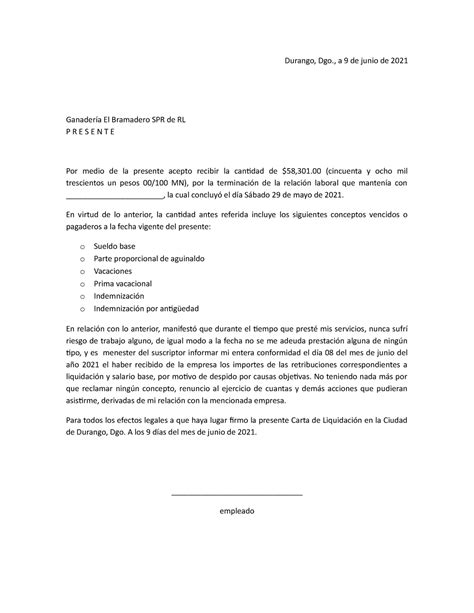 Carta De Liquidacion Laboral Por Despido En Mexico Top Quotes F My