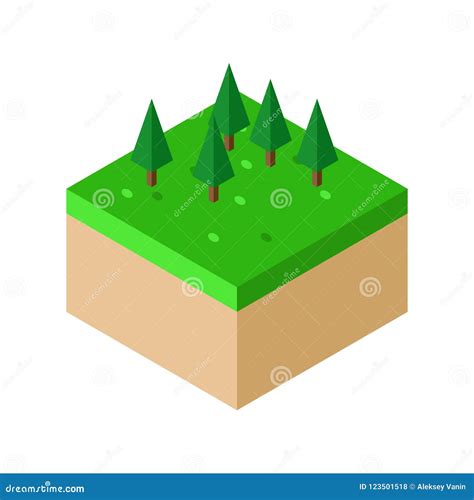 Isometric Piece Of Land With Tree Vector Illustration Cartoondealer