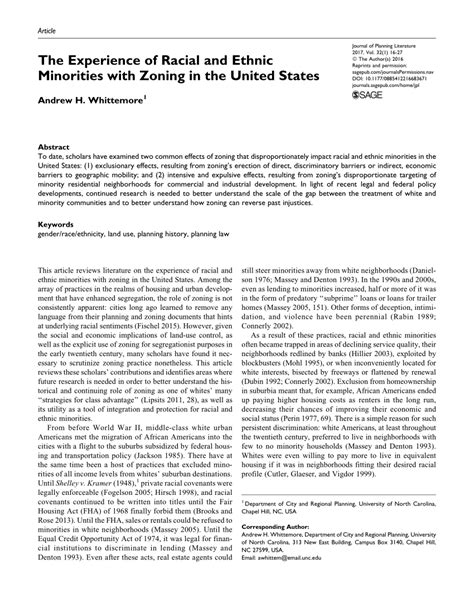 Pdf The Experience Of Racial And Ethnic Minorities With Zoning In The
