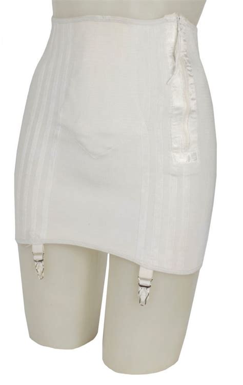 Vintage S White High Waist Open Bottom Girdle W Garters Rayon