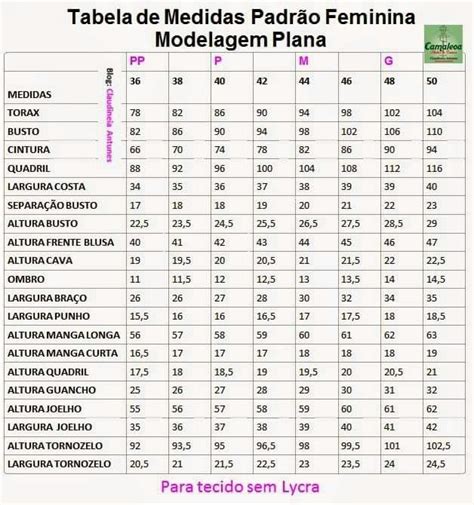 Tabela Medidas T Plano Tabela De Medidas Tabela De Medidas Feminina