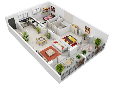 The layout can tell how the area can be used or if it can be functional and suitable to those dwelling in it. 3D Two Bedroom House Layout Design Plans #22449 | Interior ...
