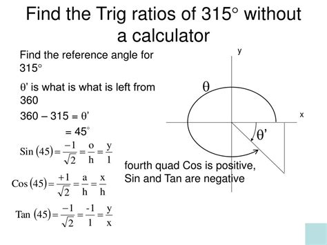 For a given angle θ each ratio stays the same. PPT - Reference Angles Find the reference angle and Find ...
