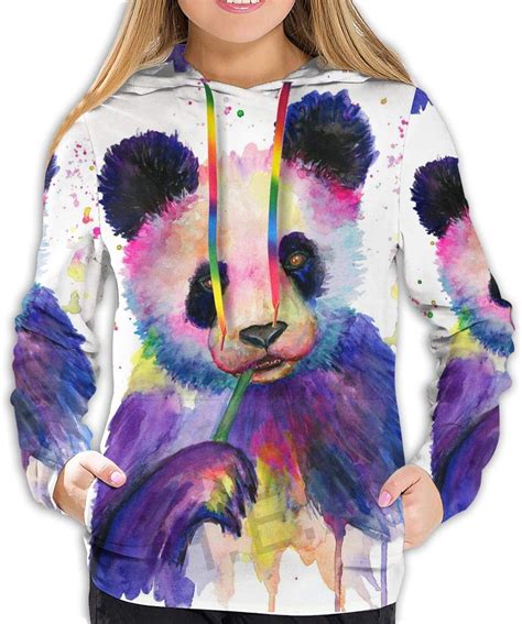 Watercolor Panda Bear Hoodies Casual Sweatshirts For Women Cute Pullover Tops With