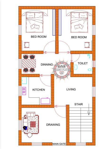 22 X 40 880 Square Feet 2bhk House Plan No 090