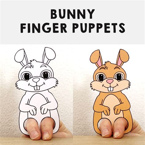 Bunny Finger Puppet Printable Rabbit Pet Animal Coloring Paper Craft