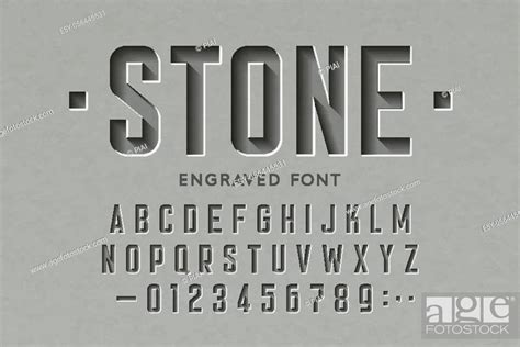 Engraved On Stone Font Alphabet Letters And Numbers Vector