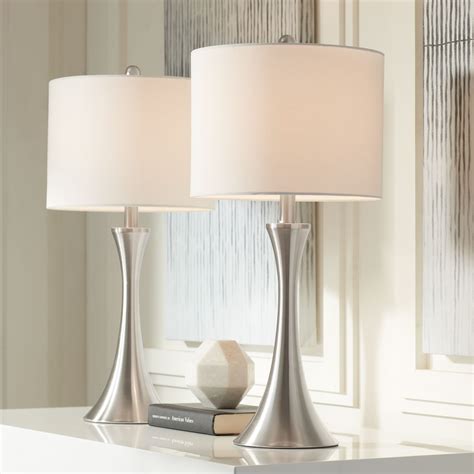 360 Lighting Modern Table Lamps Set Of 2 24 High With Dimmers Brushed Nickel Led White Drum