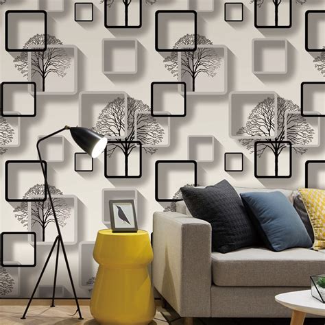 Modern 3d Squares Pattern Wallpaper For Living Room