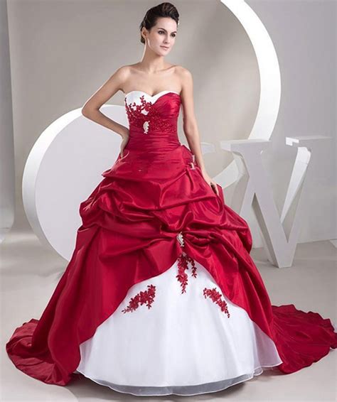 Sexy Ball Gown Satin Bride Bridal Cheap Red And White Wedding Dresses