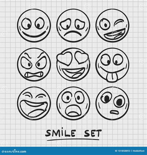 Set Of Cartoon Emoji Sketch Emoji Stock Vector Illustration Of Manga