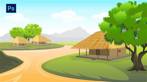 Photoshop Tutorial How To Draw Beautiful Village Scenery Drawing