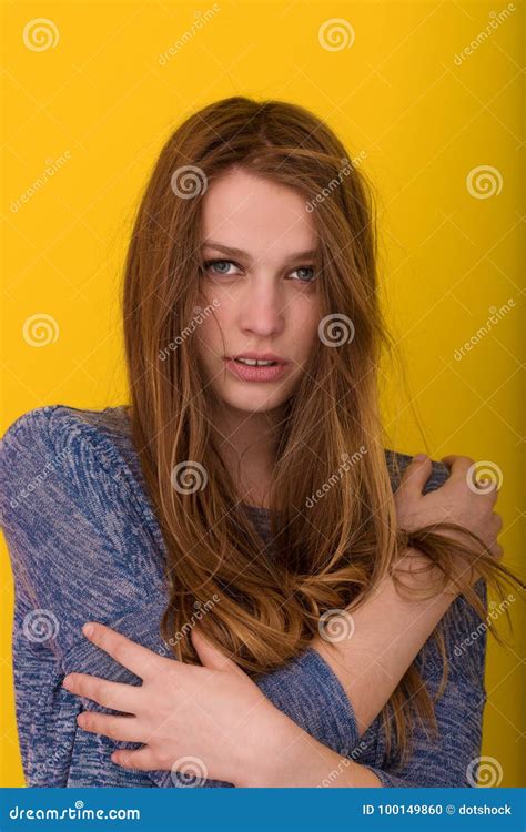 Pretty Woman Playing With Her Long Silky Hair Stock Photo Image Of
