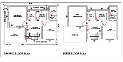 41 X 30 Autocad House Ground And First Floor Plan